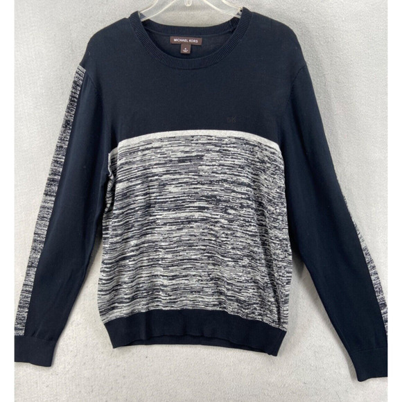 Michael Kors Sweater Mens Sz M Blue Colorblock‎ Cotton Crewneck Long Sleeve - Picture 1 of 11